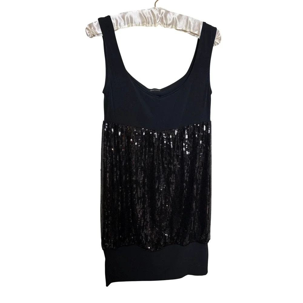 Diego Caviari Womens Black‎ Sequin Sleeveless Knit Mini Cocktail Dress Size M